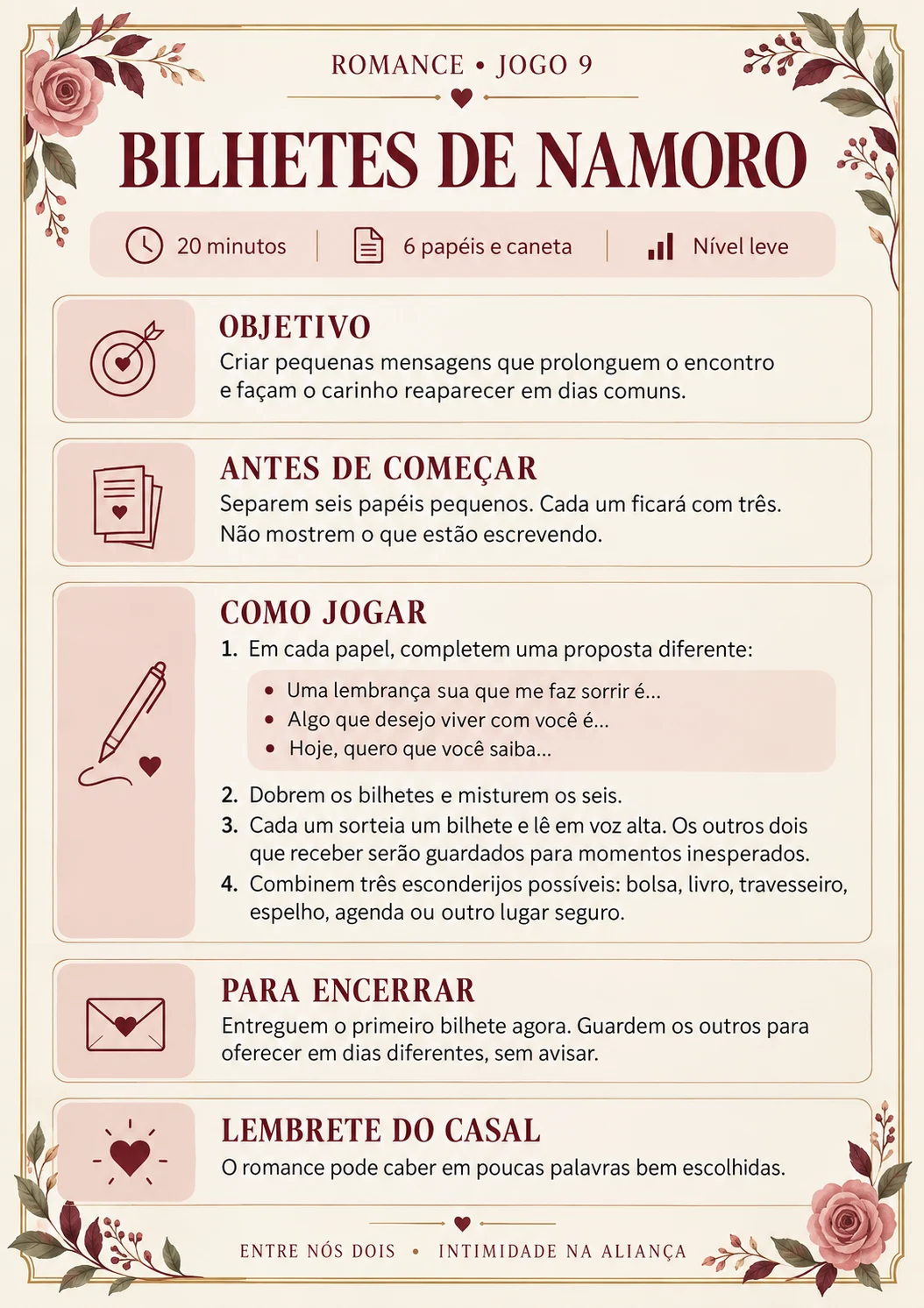 Romance — jogo 9: Bilhetes de namoro