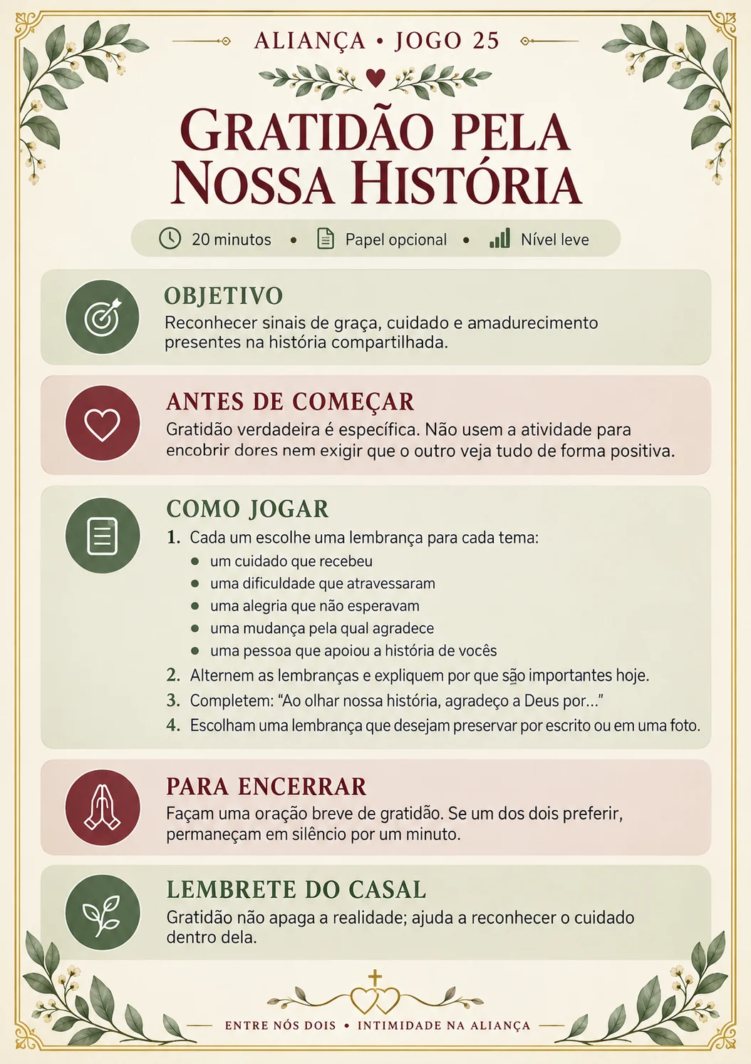 Aliança — jogo 25: Gratidão pela nossa história