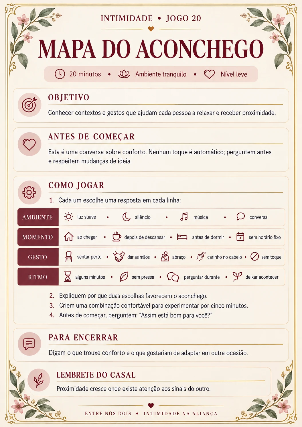 Intimidade — jogo 20: Mapa do aconchego