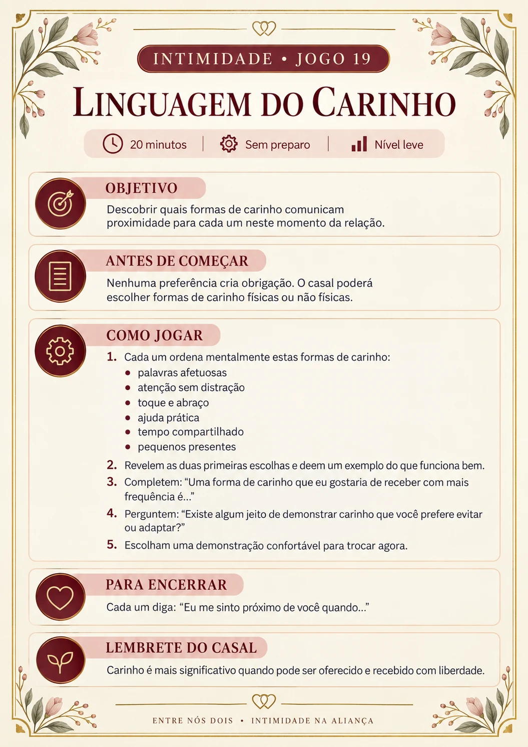 Intimidade — jogo 19: Linguagem do carinho