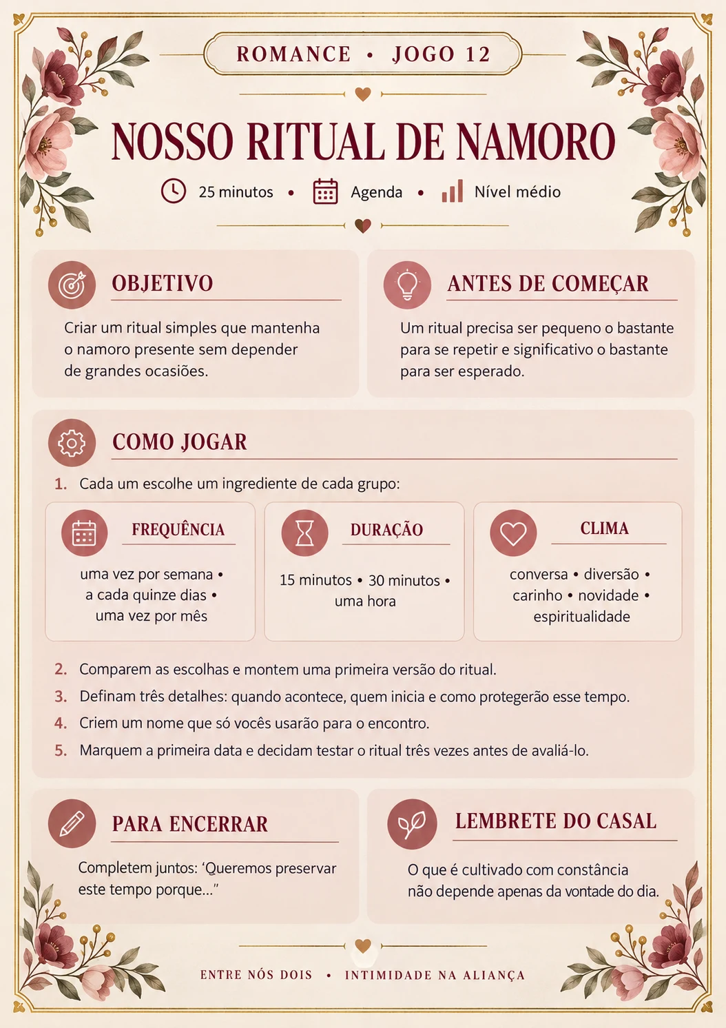 Romance — jogo 12: Nosso ritual de namoro