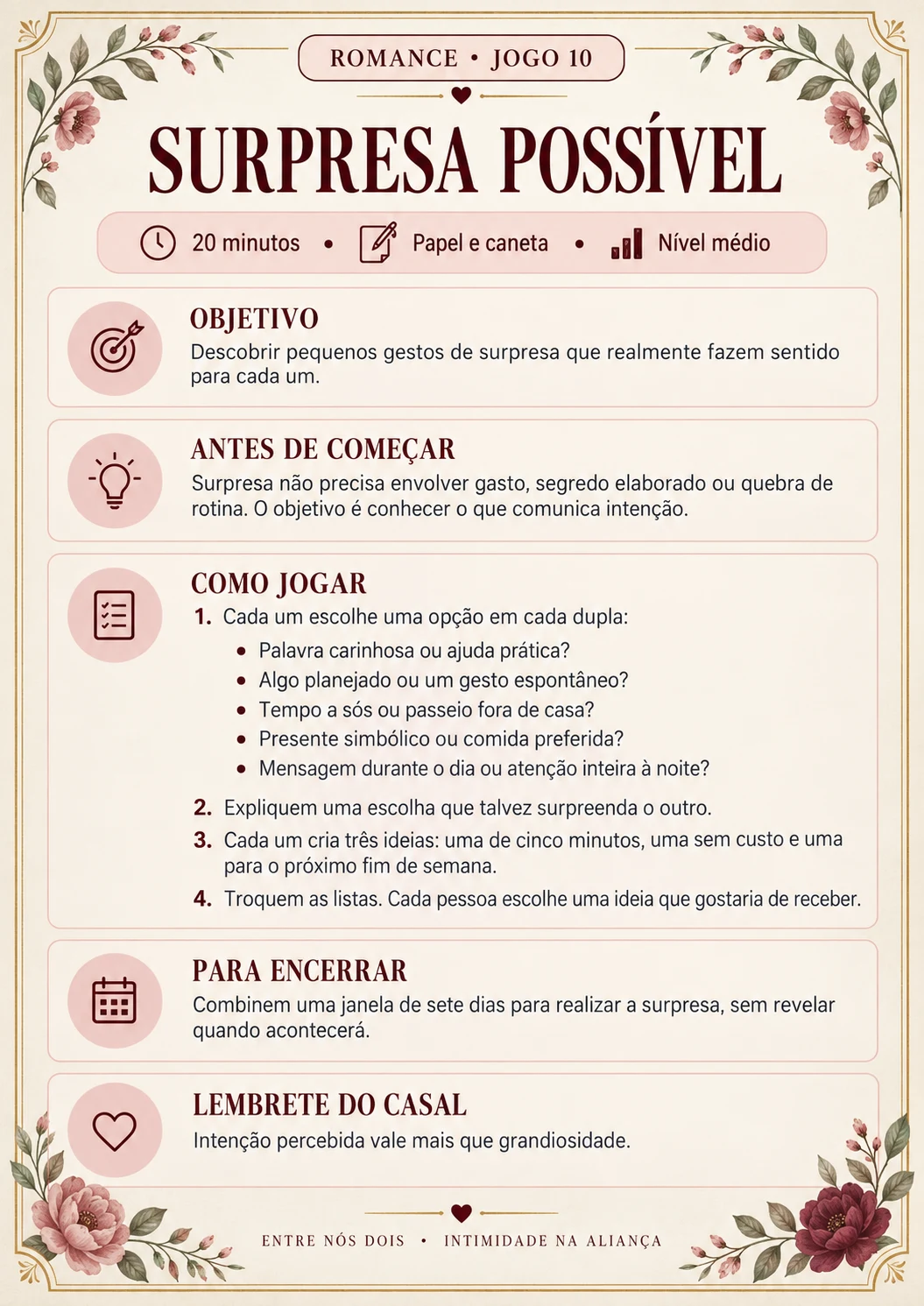 Romance — jogo 10: Surpresa possível