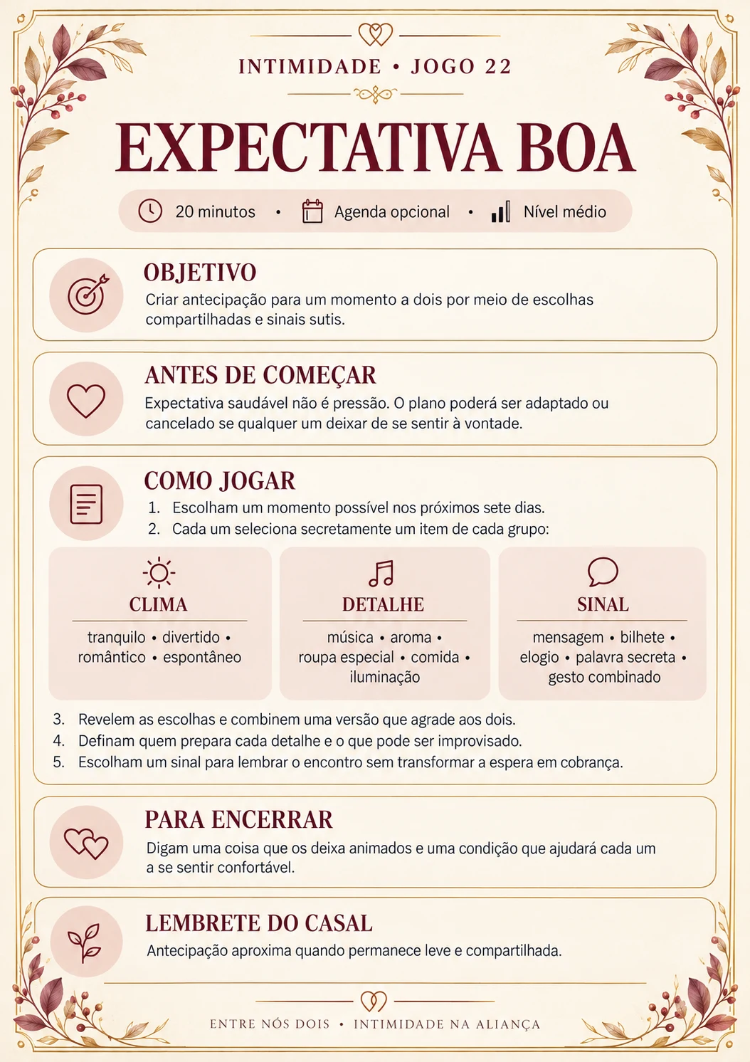 Intimidade — jogo 22: Expectativa boa